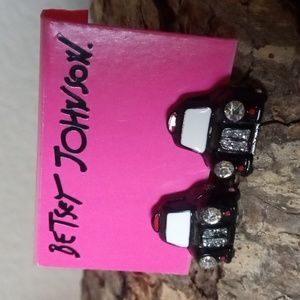 New Vintage! BETSEY JOHNSON Royal Engagement Black Car Post Earrings.